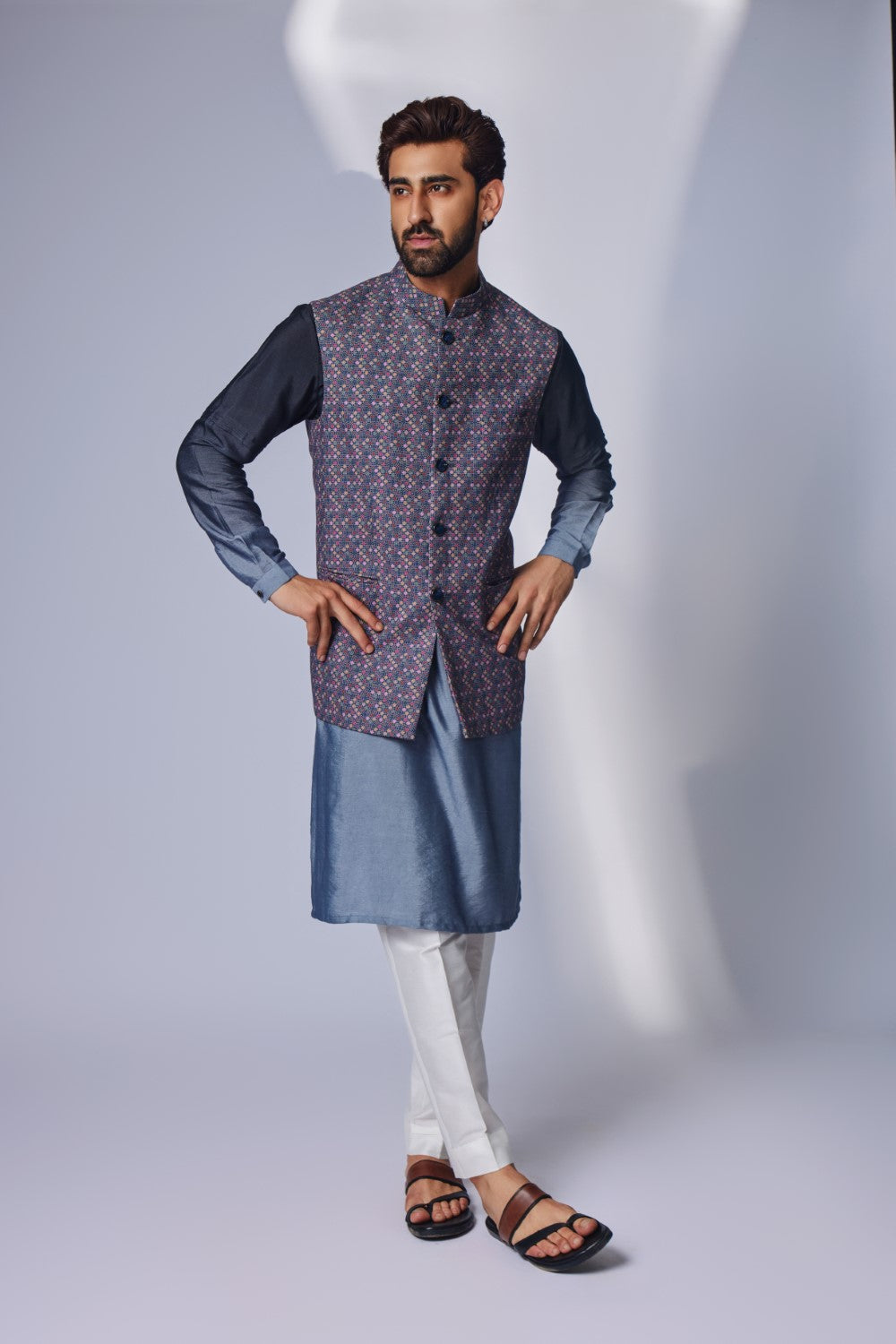 Party Wear Multicolor color Silk fabric Nehru Jacket : 1926641