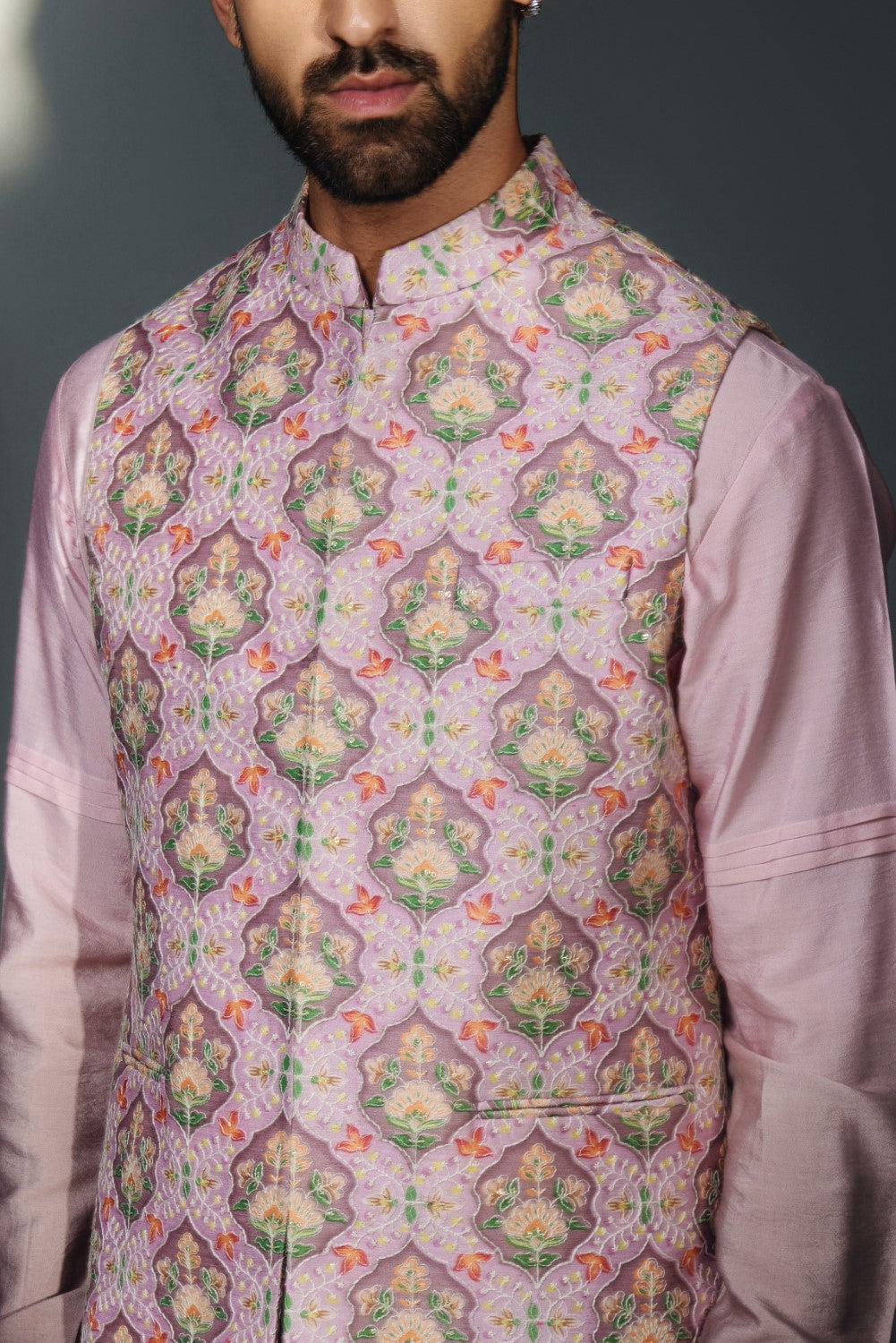 Men Floral Digitally Printed Nehru Jacket. – Groomzstyle